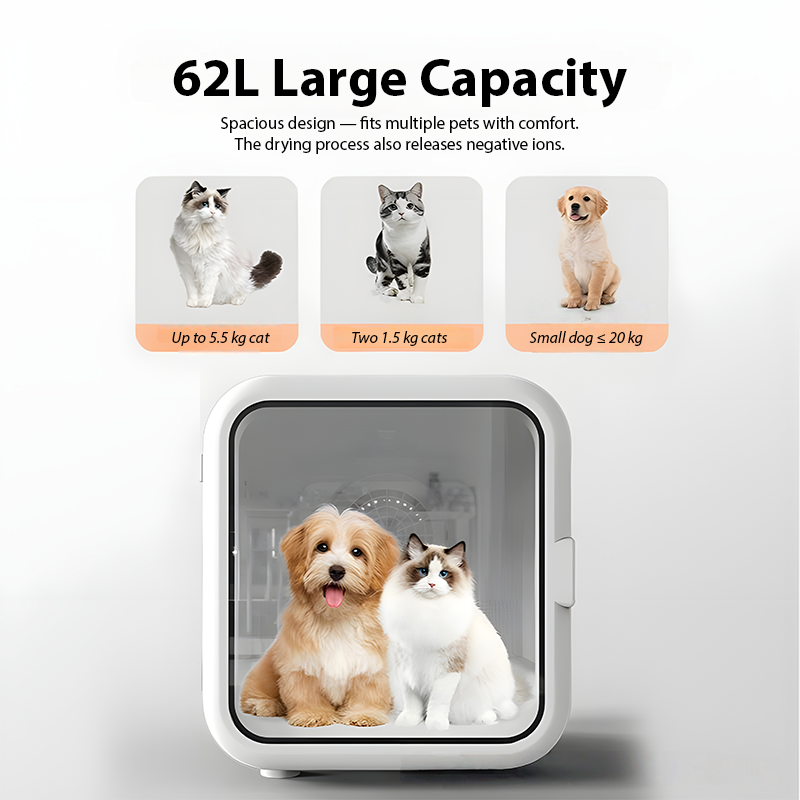 68L Smart Pet Drying Box, Automatic Cat & Dog Grooming Dryer